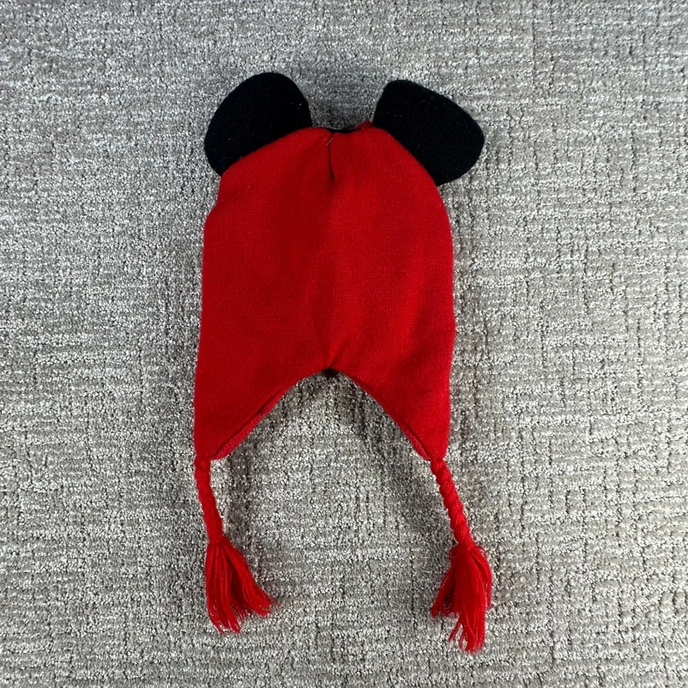 Disney Minnie Mouse Earflap Beanie Hat 3D Ears Polka Dot Bow Red Girls One Size